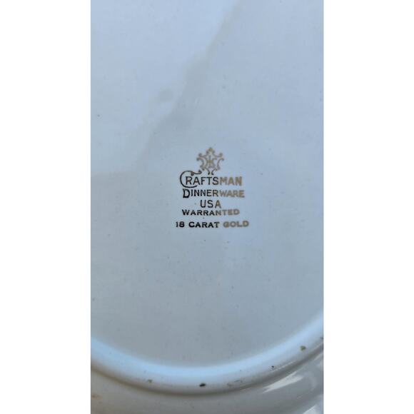 Vintage Craftsman Dinnerware Oval Platter Red Gold Floral Trim USA 14" 18K Gold - Picture 8 of 8